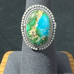 Sterling Silver Sonoran Mountain Gold Turquoise Adjustable Ring Size 6-8